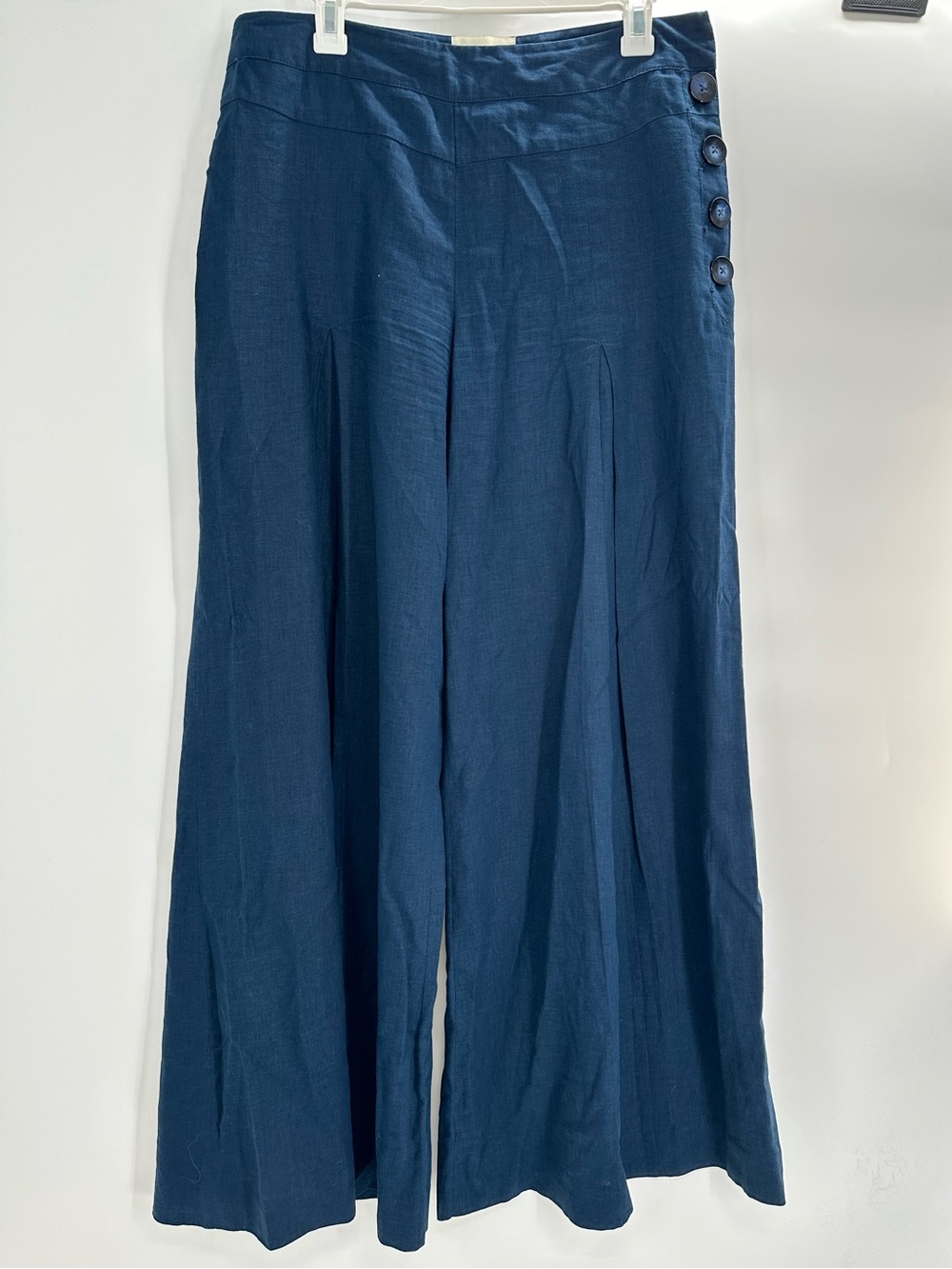 Elevenses Anthropologie Linen Blend Sailor Wide Leg Pants Navy Blue Size 12